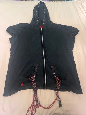 Tripp NYC Black Hoodie with Red Logo Patch